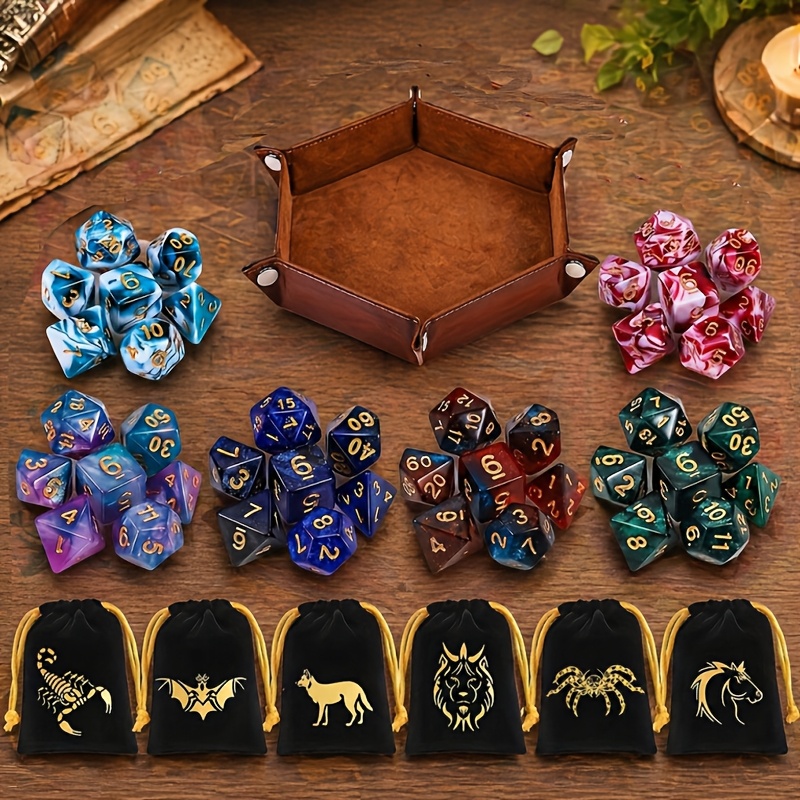 DND Multi-Faceted Dice Set with Drawstring Bags
